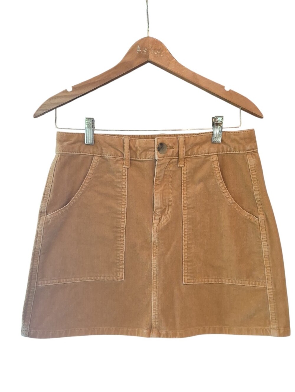 American Eagle Corduroy Mini Skirt Womens 4 Mustard Super Stretch Patch Pocket